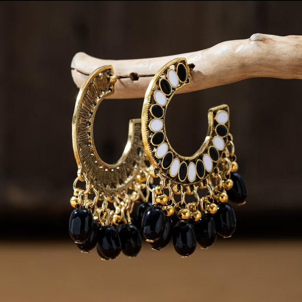 Chic Gold and Black Dangle Earrings